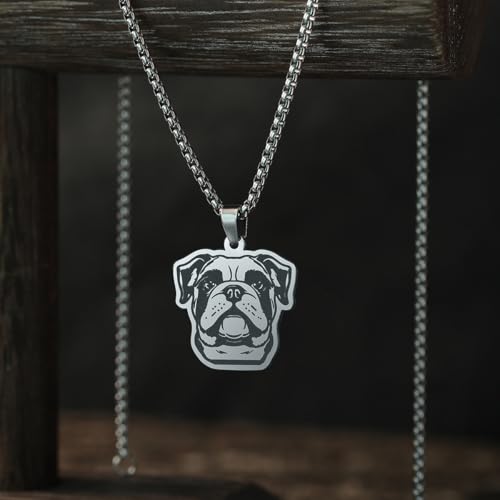 Husky Pendant Necklace Stainless Steel Husky Dog Puppy Necklace Gold Sliver Cute Dog Necklaces for Women Men Pet Animals Lover - color: Bulldog Sliver