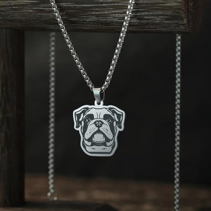 Husky Pendant Necklace Stainless Steel Husky Dog Puppy Necklace Gold Sliver Cute Dog Necklaces for Women Men Pet Animals Lover - color: Bulldog Sliver