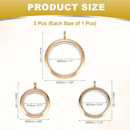 MECCANIXITY Living Memory Locket Charm, Round Floating Locket Pendants Stainless Steel Clear Glass Photo Charm - color: Rose Gold, size: 18/23/28 mm