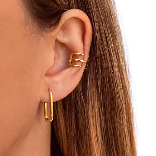 Me&Hz Gold Huggie Earrings Small Huggie Hoop Earrings for Women 14K Gold Plated Hypoallergenic Cubic Zirconia Huggies Mini Silver Hoop Earring for Women - color: Paperclip Hoop,Gold