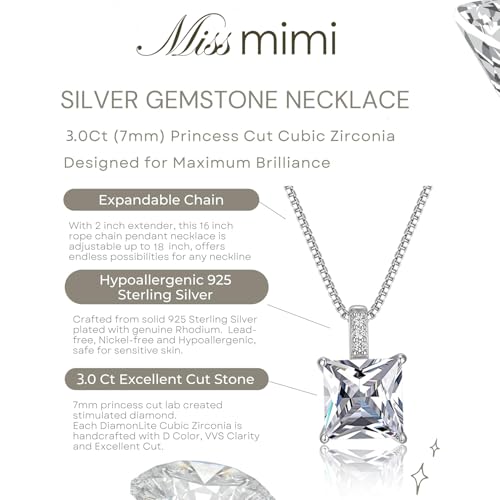 925 Sterling Silver Cubic Zirconia Necklace and Earrings Set for Women, Heart, Cushion, Round, Emerald Cut CZ, Solitaire Bezel Jewelry Set, CZ Bridal Jewelry Set, Bridesmaid Gift - style: Princess Cut