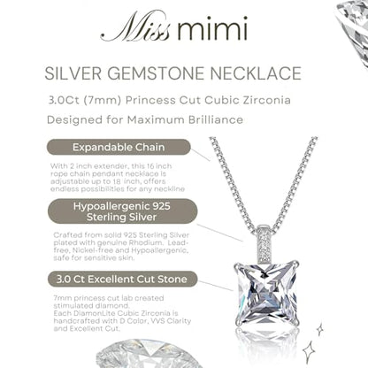 925 Sterling Silver Cubic Zirconia Necklace and Earrings Set for Women, Heart, Cushion, Round, Emerald Cut CZ, Solitaire Bezel Jewelry Set, CZ Bridal Jewelry Set, Bridesmaid Gift - style: Princess Cut