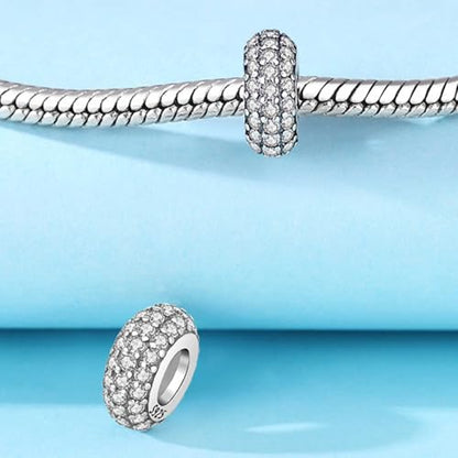 Spacer Stopper Beads for Bracelets & Necklaces, 925 Sterling Silver Beads | Smooth & Pave Cubic Zirconia (White, Blue, 18K Gold Plated) | Anti-Slide Separator Charms S925 Women Jewelry - color: 1Pcs Silver CZ Spacer