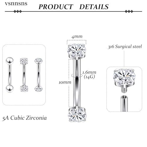 14G Small Belly Button Ring Piercing Jewelry 316L Stainless Surgical Steel Tiny Internally Threaded Navel Rings Belly Button Ring Piercing Jewelry for Women 14 Gauge Hypoallergenic - color: Silver-10MM Bar-Clear CZ