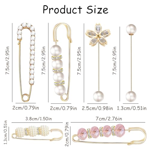 12 PCS Sweater Shawl Clips Retro Sweater Shawl Clips Faux Crystal Pearl Brooch Pins for Women Girls Costume Accessory - color: Gold
