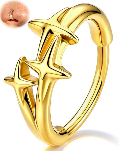 Melighting 20G Gold Nose Ring Hoop Stainless Steel 316L, 8 mm Star Nose Piercing Jewelry Silver Clicker, Beach Party Cartilage Lobe Earring for Daily Wear Women - color: Gold
