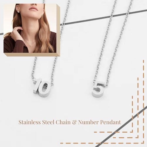 Number Necklace for Women Dainty 18K Gold Plated Pendant Necklace Charm Birth Month Personalized Jewelry Birthday Gift - color: SILVER, style: Number 4