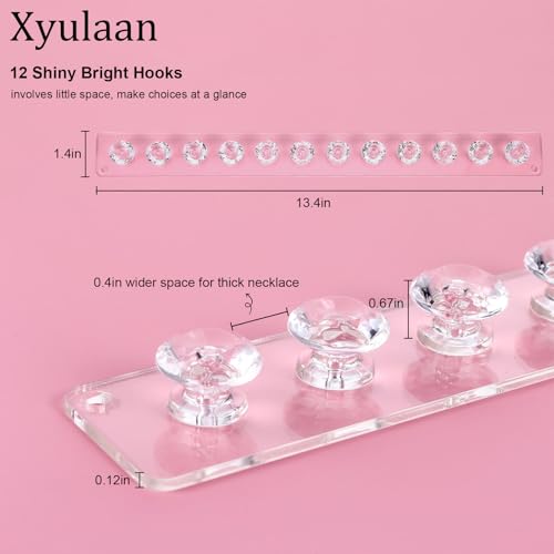 2Pcs Wall Necklace Holder for Women, Hanging Jewelry Organizer Wall Mount Crystal Holder Necklace Wall Hanger, Acrylic Bracelet Holder Organizer Jewelry Rack Adhesive Hooks Necklace Storage - style: 2 Pcs 12 Hooks
