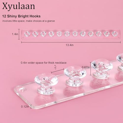 2Pcs Wall Necklace Holder for Women, Hanging Jewelry Organizer Wall Mount Crystal Holder Necklace Wall Hanger, Acrylic Bracelet Holder Organizer Jewelry Rack Adhesive Hooks Necklace Storage - style: 2 Pcs 12 Hooks