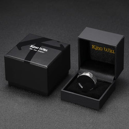 King Will Men's Tungsten Carbide Wedding Ring Hammered Groove Wedding Band Mens Two Tone Engagement Ring for Men and Women Matte Brushed Finish Comfort Fit - color: Silver 6mm