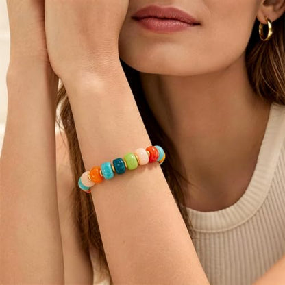VIBILIA Chunky Beaded Bracelet for Women Multicolor Big Resin Acrylic Bead Elastic Stretch Bracelet, Trendy Statement Bracelets Boho Summer Beach Vacation Charm Jewelry - color: Round-Colorful