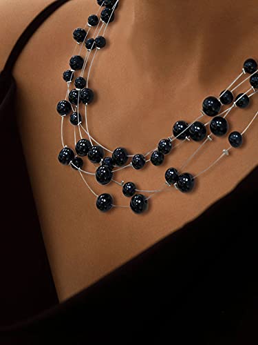 FULU AUTUMN Layered Pearl Necklace Multi-strand Pearl Choker Necklaces for Women Beaded jewelry for Wedding Parties - color: Black