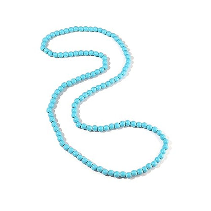 COLORFUL BLING 8MM Natural Wood Bead Necklace Africa Wooden Chain Statement Unisex Chunky Strand Necklaces Hip Hop Jewelry - color: light blue