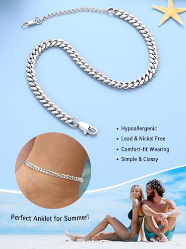 FaithHeart Waterproof Ankle Bracelets for Women, 1/2/3Pcs Non Tarnish Stainless Steel Layered Anklet Set Paperclip Figaro Cuban Link Chain Dainty Summer Beach Jewelry Gift Adjustable Size - style: h.Miami Cuban - Silver