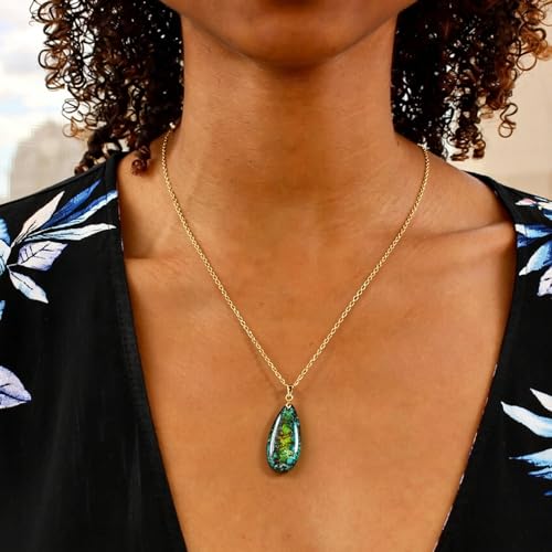 Suyi Stone Necklace for Women Teardrop Colorful Pendant Necklaces - color: Green Gold