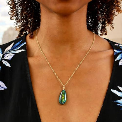 Suyi Stone Necklace for Women Teardrop Colorful Pendant Necklaces - color: Green Gold