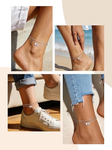 Bestyle Initial Anklet Bracelets for Women Waterproof Non Tarnish 14K Gold/White Gold Plated CZ Anklets for Women Dainty Layered Letter Heart Ankle Bracelets Adjustable Foot Chain Anklet - color: S