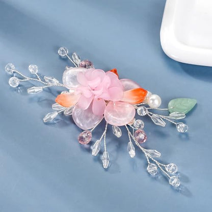 Wedding Hair Clips, Crystal Hair Pins Pearl Rhinestone Hair Barrettes, Bridal Flower Hair Pieces Pearl Headpieces Hair Accessories for Women Girls (White&Pink) - color: White&Pink