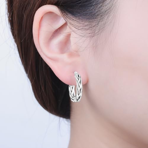 Floral Hoop Earrings 925 Sterling Silver with 14K Gold Plating – Lightweight CZ Flower Hoops | Hypoallergenic Jewelry for Women | Gift Box + Polishing Cloth - color: 21mm knitting earrings
