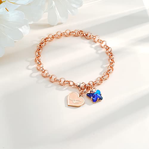 IEFWELL Initial Bracelets for Girls, Butterfly Letter A-Z Bracelets Jewelry | Silver Plated, Heart Initial Bracelets for Girls, Crystal Butterfly Bracelets, Teen Girl Gift Trendy, Jewelry Birthday Gift - color: Rose Gold Plated-A'