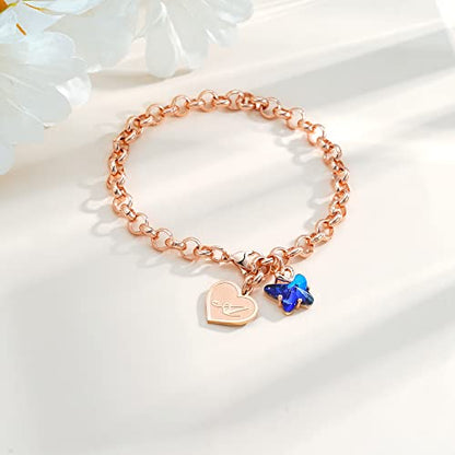 IEFWELL Initial Bracelets for Girls, Butterfly Letter A-Z Bracelets Jewelry | Silver Plated, Heart Initial Bracelets for Girls, Crystal Butterfly Bracelets, Teen Girl Gift Trendy, Jewelry Birthday Gift - color: Rose Gold Plated-A'