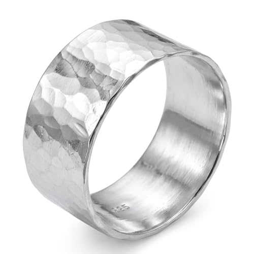 Solid Sterling Silver Hammered Wide Band Ring – Bold Statement Style