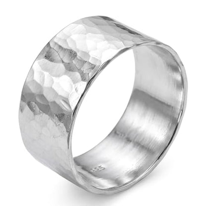 Solid Sterling Silver Hammered Wide Band Ring – Bold Statement Style