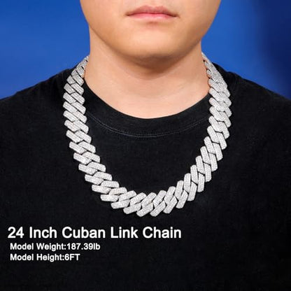 Ucciyo 30MM/25MM Cuban Link Chain for Men, Luxury Iced Out Diamond Chain | Luxurious Diamond-Simulated, Large Miami Cuban Style, 18K Gold Plated - color: 25MM-Silver, size: 26 Inch