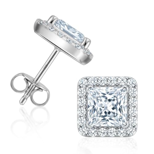 LeCalla 925 Sterling Silver CZ Stud Earrings for Women | Cubic Zirconia Halo & Heart Stud Earring | Rhodium-Plated Silver Jewelry for Her Mom Wife - color: Square Cubic Zirconia Studs