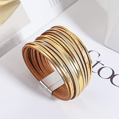 hotoo Leather Wrap Bracelet for Women - color: Khaki Leather Bracelets