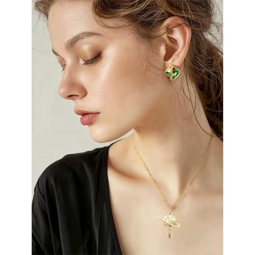 Planet Necklace for Women Gold-Plated Adorned with Saturn Earth Moon and Star Pendants Paired with a Medallion Pendant and Paperclip Chain Choker Adjustable Chain Length Jewelry Gift for Birthdays Dances and Parties - style: Plane