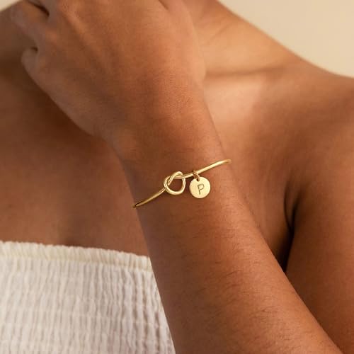 M MOOHAM Gold Initial Bracelets Gifts for Women Teen Girls - Dainty Tie the Knot Letter A-Z Initial Bracelet for Women 14K Gold Plated Cuff Bracelet Jewelry Personalized Bridesmaid Proposal Gifts - style: P - 14K Gold Plated