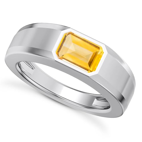 1CT - 3CT Gemstone Signet Pinky Ring - Emerald Cut Gem Pinky Ring White Yellow Rose 10K 14K 18K Gold Sterling Silver Mens Gem Signet Rings for Anniversary Fathers Day - style: Citrine