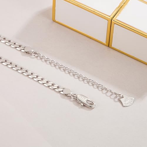 Dankadi 925 Sterling Silver Anklets Bracelet Women/Men Waterproof Simple Durable Chopin Chain/Cuban Link/Figaro/Box/Twist Rope Chain For Beach Foot Jewelry Gift - color: 4MM Blade Chain, size: 30cm