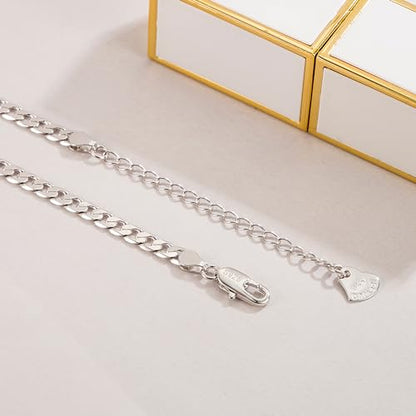 Dankadi 925 Sterling Silver Anklets Bracelet Women/Men Waterproof Simple Durable Chopin Chain/Cuban Link/Figaro/Box/Twist Rope Chain For Beach Foot Jewelry Gift - color: 4MM Blade Chain, size: 30cm
