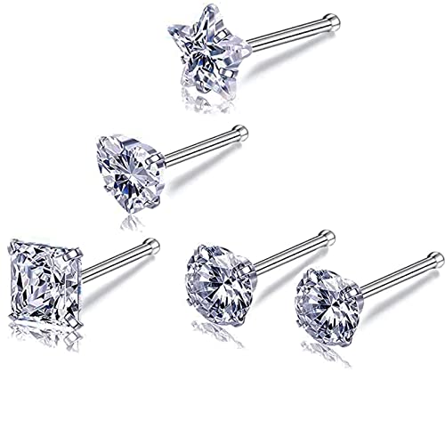 Nose Rings & Studs - 18g, 20g, 22g 14K Gold Bone Nose Studs for Women in Titanium Steel - color: 20g 5pcs Silver Bone Shaped 316L Surgical Steel