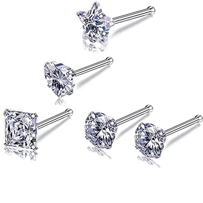 Nose Rings & Studs - 18g, 20g, 22g 14K Gold Bone Nose Studs for Women in Titanium Steel - color: 20g 5pcs Silver Bone Shaped G23 Titanium