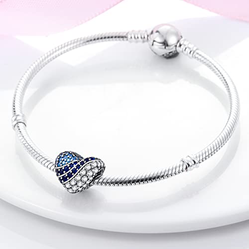 925 Sterling Silver Charm for Bracelet Necklace Women Dangle Pendant Beads | Love Faith Mom Ocean travel Butterfly Party Charm Beads Pendants DIY Jewelry Gift - color: Pave Zirconium Heart Beads