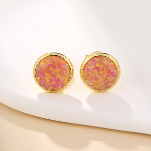 Jiamiaoi 18K White Gold Plated Opal Earrings s925 Sterling Silver Opal Stud Earrings Hypoallergenic Earring Studs For Women Men, 6mm-8mm Options - color: f-pink yellow, size: 8mm