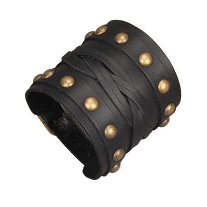 GelConnie Leather Cuff Bracelet for Men Women Wide Leather Wristband Thick Viking Mens Leather Bracelets Gothic Wrist Band Vintage Rock Wristband - style: Mens Leather Bracelet