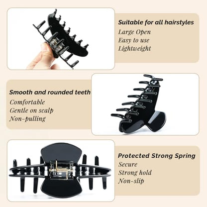 MAORULU Cute Claw Clip for Women – 4.3'' Large Acetate Hair Clips for Thick Thin Curly Long Hair, Durable Hair Clamps Non-slip Jaw Clip, Strong Hold, Stylish French Design (Solid Black) - color: Solid Black