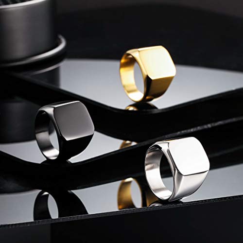 VIBOOS Custom Engraved Initial Monogram Signet Ring for Men Women Mens Rings Stainless Steel, Bundle with Ring Size Adjusters - color: C2: Black - Initial Name