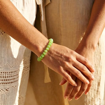 colorful Natural Stone Beaded Bracelets for Women, Boho Handmade Gemstone Bracelet, Stackable Summer Beach Jewelry - color: Light Green
