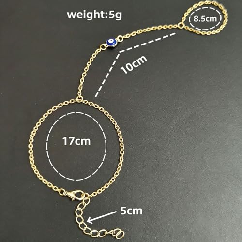Evil Eye, Heart, Cross-Gold Ring Bracelet Hand Chain Layered Finger Bracelets for Women Delicate Link Chain Jewelry - style: evil eyes