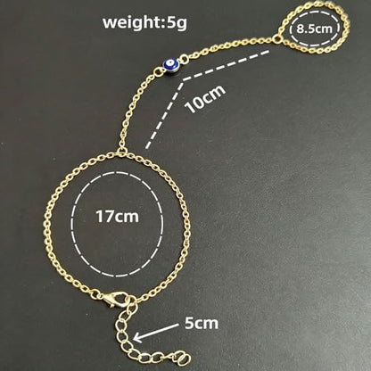 Evil Eye, Heart, Cross-Gold Ring Bracelet Hand Chain Layered Finger Bracelets for Women Delicate Link Chain Jewelry - style: evil eyes