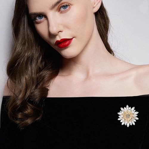 Rhinestone Flower Brooch Pin for Women Fashion Sparkling Crystal Sunflower Floral Brooch Floral Lapel Pins Fashion Wedding Jewelry Gifts - color: White