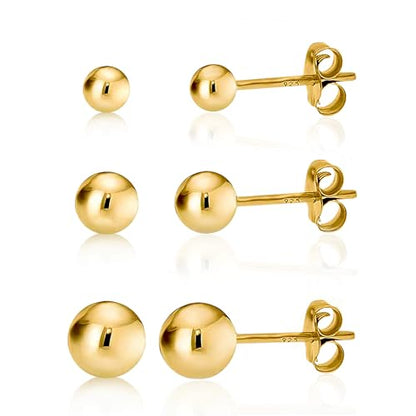 KEZEF 925 Sterling Silver Ball Stud Earrings for Women, 2mm to 10mm | Nine Bead Sizes, Three Finishes, Hypoallergenic Nickel Free Post, Butterfly Push Back, Sold As One Pair - color: 14k Yellow Gold, size: 3mm, 4mm, 5mm