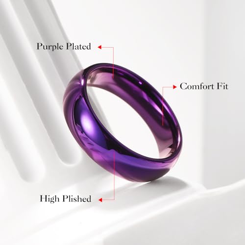 King Will Men's Women's Tungsten Carbide Ring 24k Gold Plated Rose Gold Plated Domed Polished Finish Wedding Band | Gold/Rose Gold, 1.5mm/2mm/4mm/6mm/8mm, Polished, Everyday Wear - color: Purple 6mm