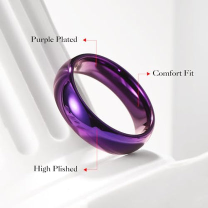 King Will Men's Women's Tungsten Carbide Ring 24k Gold Plated Rose Gold Plated Domed Polished Finish Wedding Band | Gold/Rose Gold, 1.5mm/2mm/4mm/6mm/8mm, Polished, Everyday Wear - color: Purple 6mm