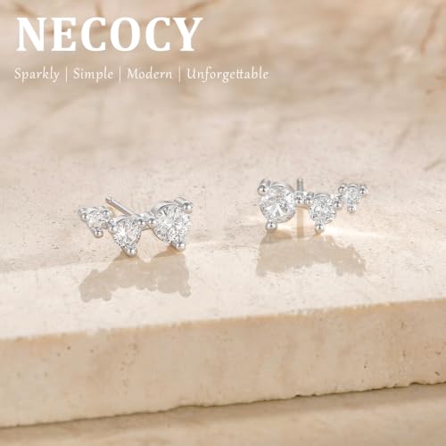 Ear Climber Earrings for Women, 14K Gold Plated/Silver Plated | Crawler Earrings Pierced with Cubic Zirconia, Hypoallergenic Cluster Stud Tragus Conch Daith Cartilage Jewelry Gift for Daily - color: Silver-3